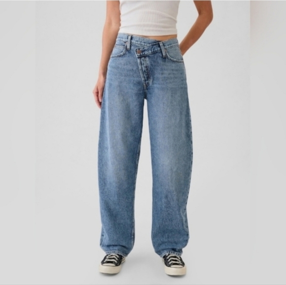 Gap High Rise Crossover Barrel Jeans crossover light wash 29P - Picture 2 of 7